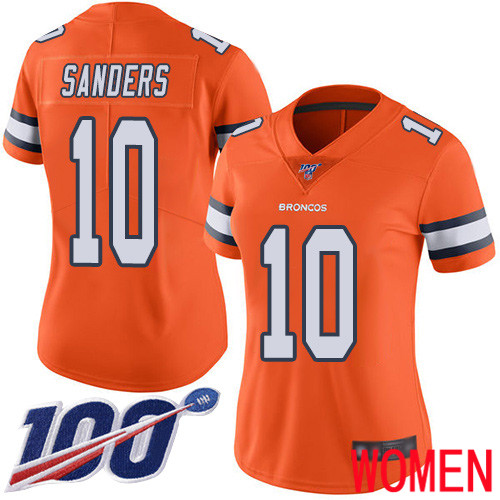 Women Denver Broncos #10 Emmanuel Sanders Limited Orange Rush Vapor Untouchable 100th Season Football NFL Jersey->denver broncos->NFL Jersey